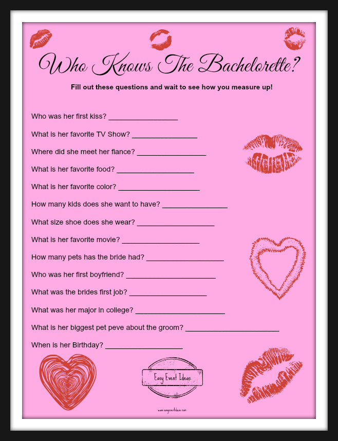 Who Knows The Bachelorette Game Free Printable Easy Event Ideas